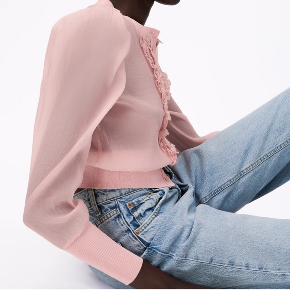 ZARA Knit Organza Jacket Pink - Picture 4 of 8